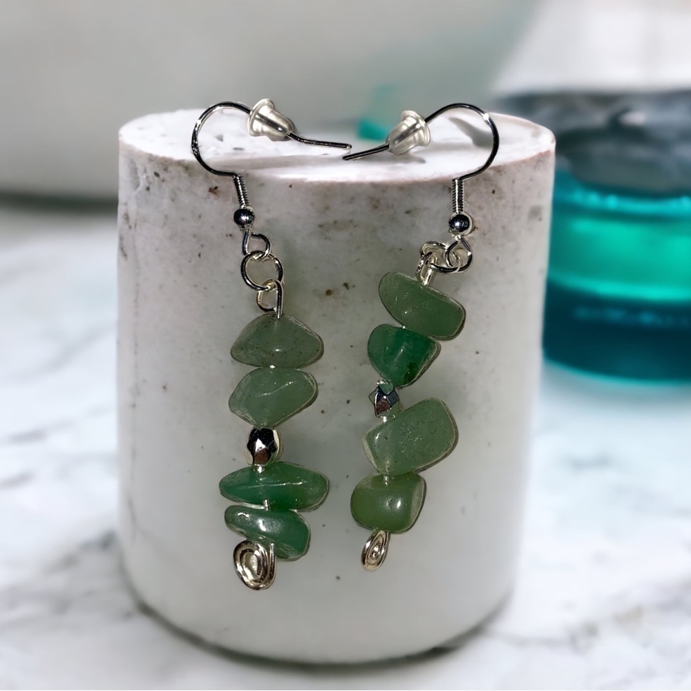 Artisan Light Aventurine Silver Plated Earrings